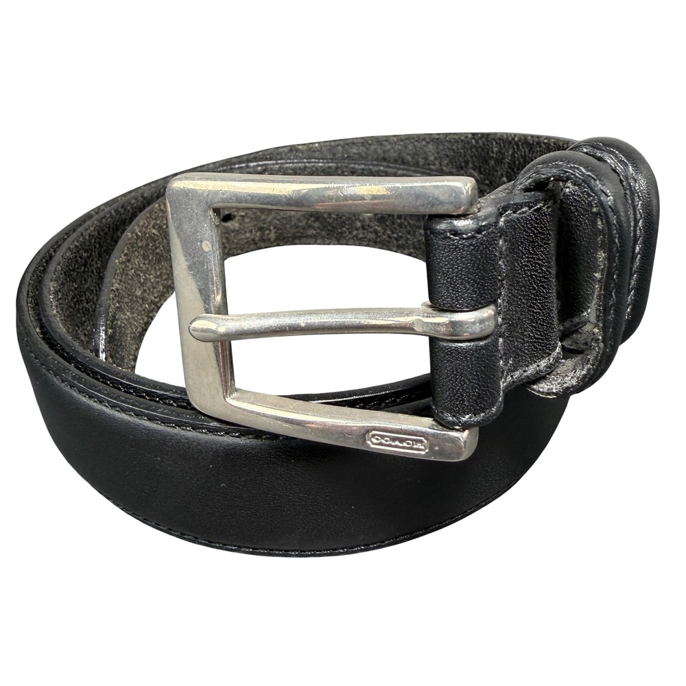 Coach Leather Belt Mens 38 Black Solid Brass Buckle Classic Dress Casual